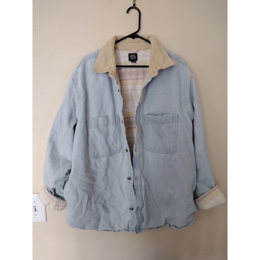 BDG Urban Outfitters Mens Light Wash Denim Flannel Lined Shirt Jacket XL Blue